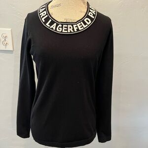Karl Lagerfeld Black Logo Collar Top Size XS